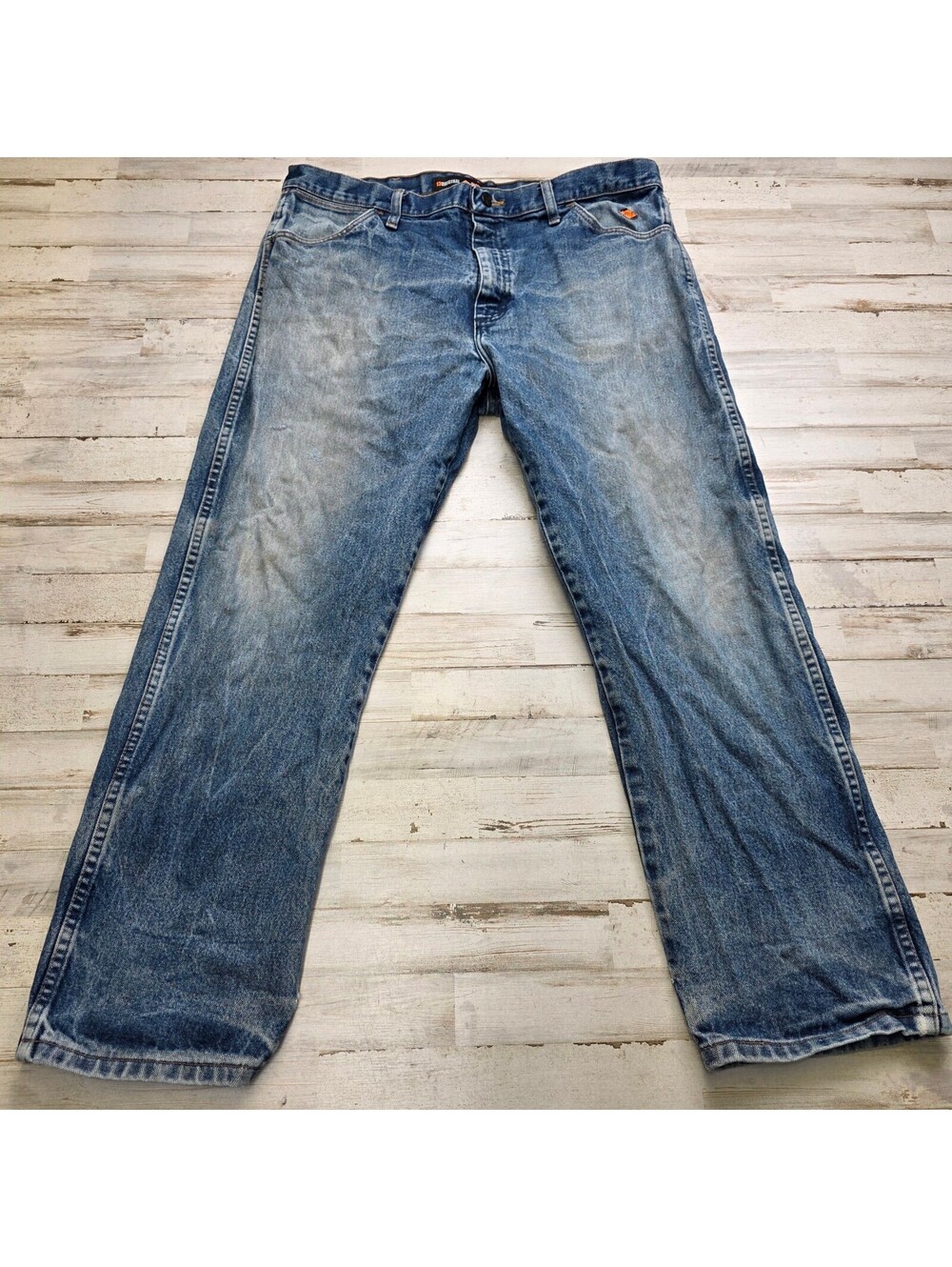 Wrangler FR13MWZ FR Jeans Men's 38x30 Blue Denim Work ARC 23.8 Distressed Worn